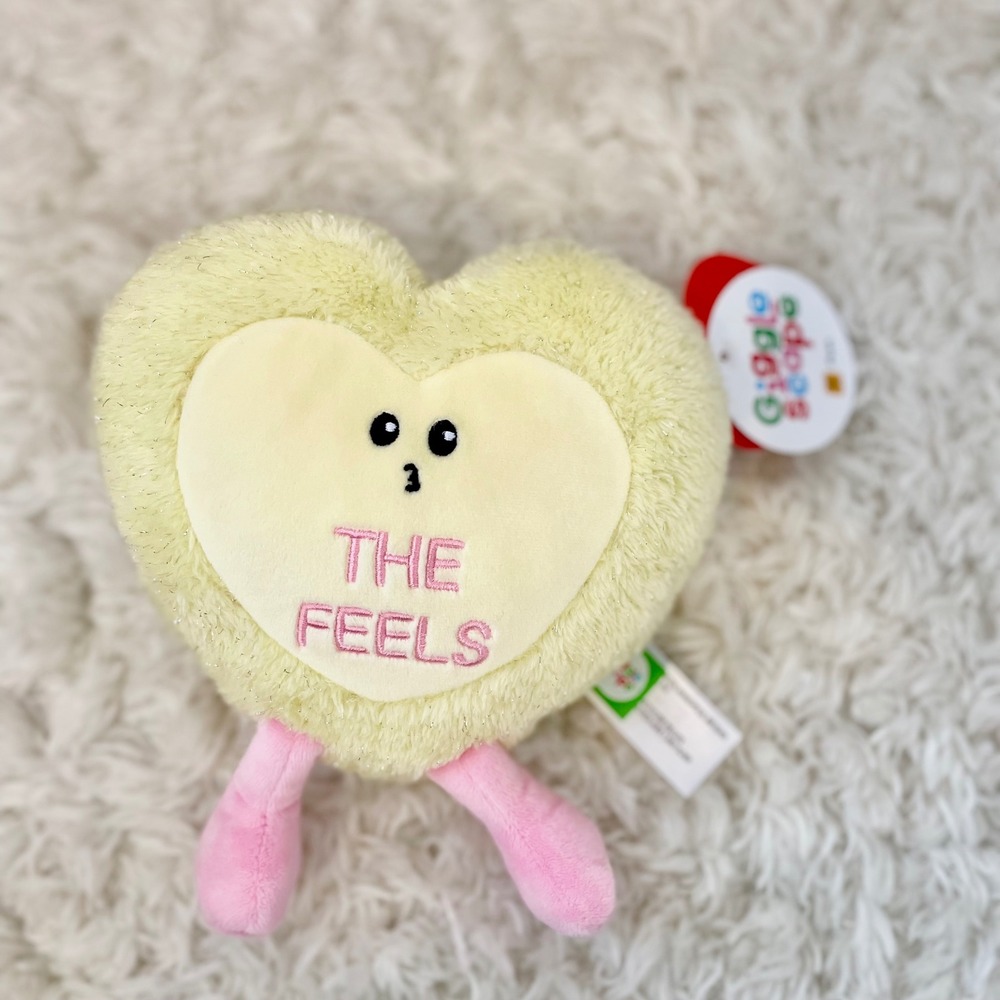 Gigglescape The Feels Heart Plush Yellow Pink Sparkle Tinsel Valentine Small Toy